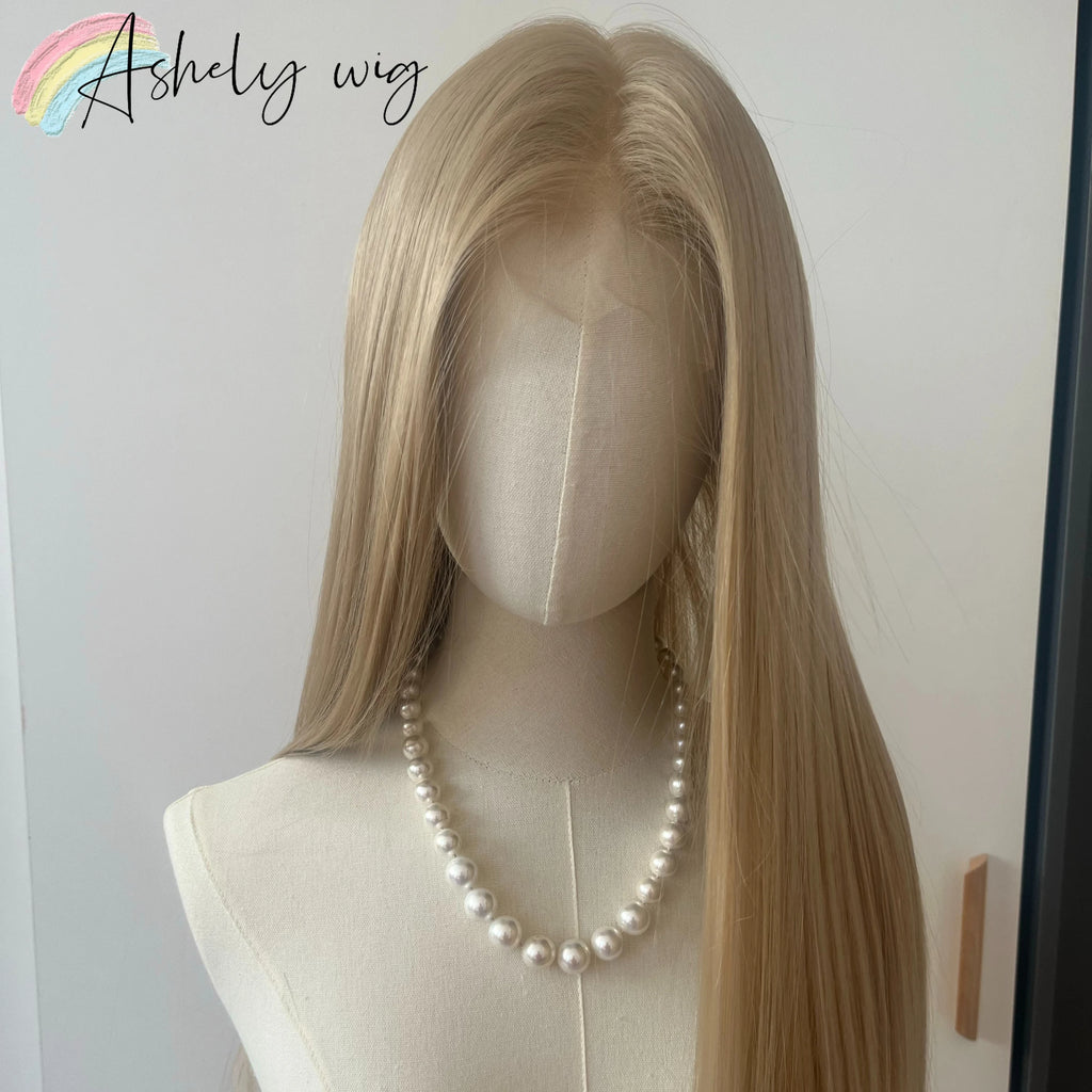 Ashely Platinum Blonde Wig 26inch 13x4 Lace Front Wig Long Straight Synthetic Lace Wigs High temperature Fibers for Cosplay