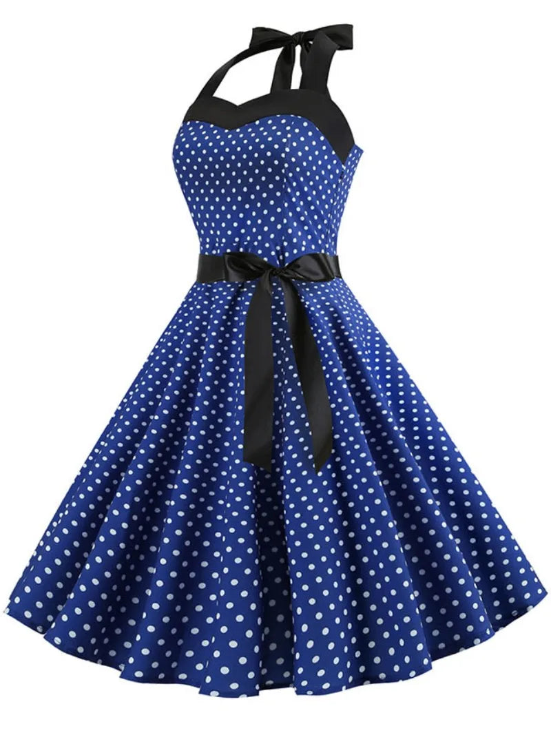 Elegant Women Pink Polka Dot Dress Summer Robe Hepburn 1950s 60s Vintage Sexy Halter Rockabilly Retro Party Dresses 2026 Vestido