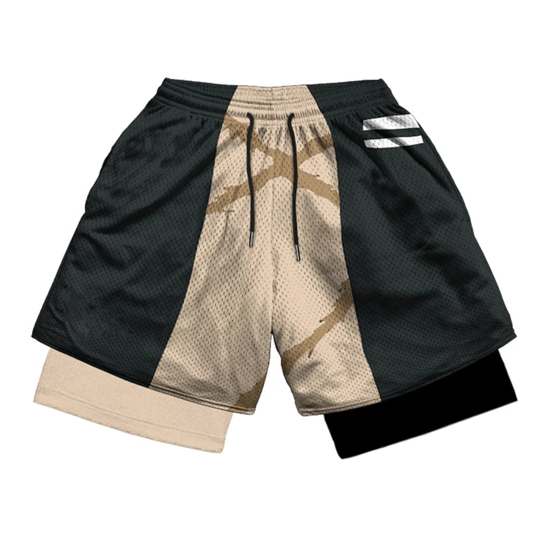 2 in 1 Athletic Gym Shorts for Men Stylish 3D Print Shorts with Pockets Quick Dry Stretchy Summer Sports Fitness Running Jogging