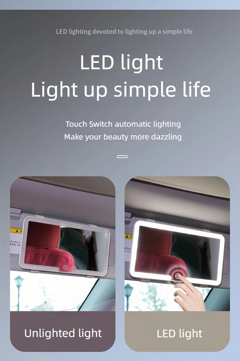 Car Interior Mirrors Sun Visor Plate LED HD Makeup Mirror for Girls Women Rechargeable Fill Light Universal Thin Vanity Mirror