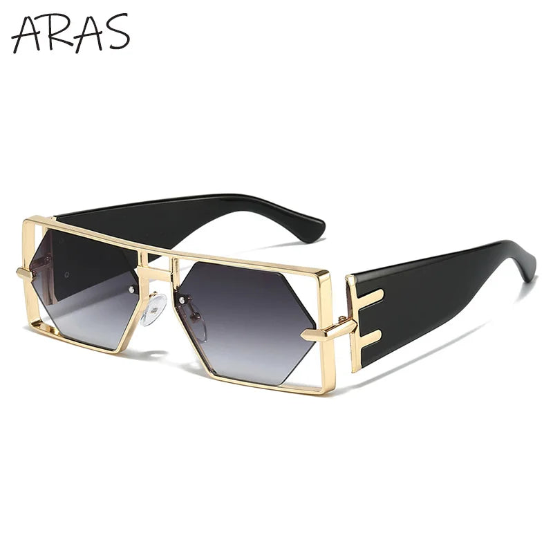 Steampunk Rectangle Sunglasses Women Men 2026 Luxury Hollow Metal Frame Sun Glasses Vintage Punk Hexagon Eyewear UV400 Shades