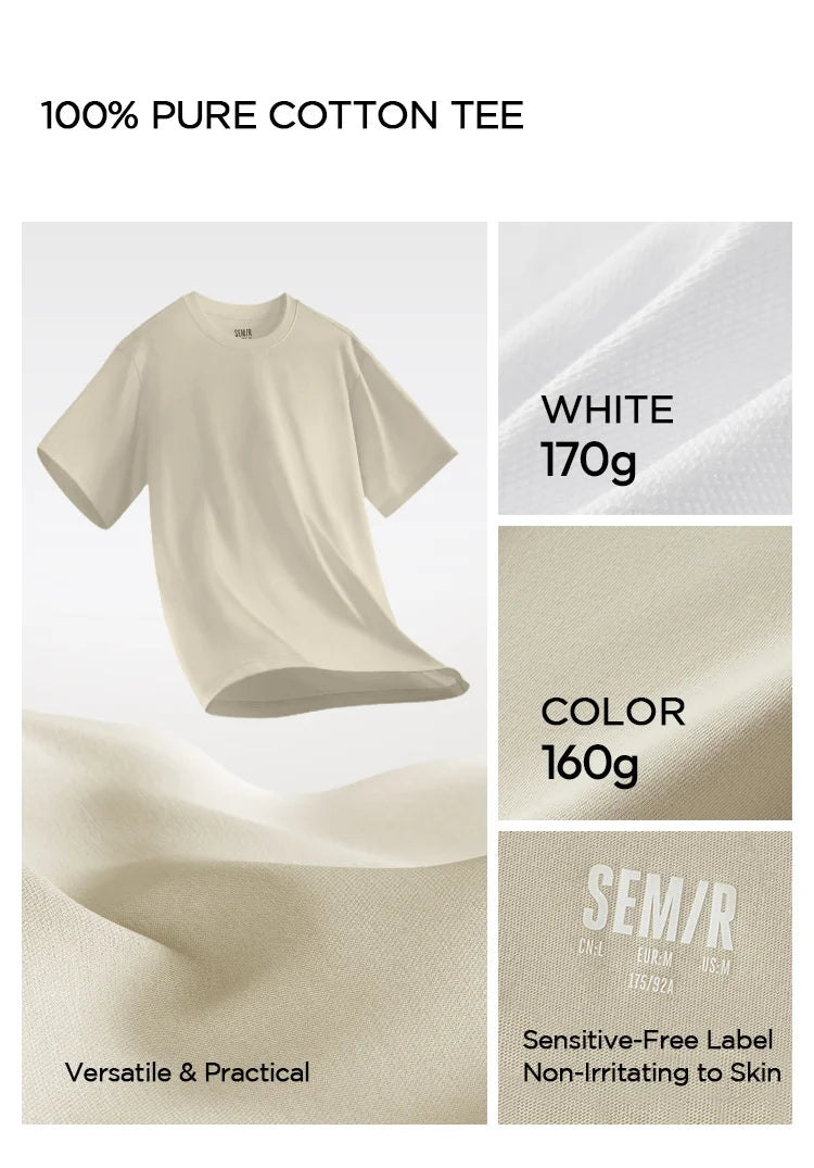 Semir Short Sleeve T-Shirt Men Pure Cotton Bottoming Shirt 2026 New Spring Solid Color Inner Layer Top Versatile White T-Shirt