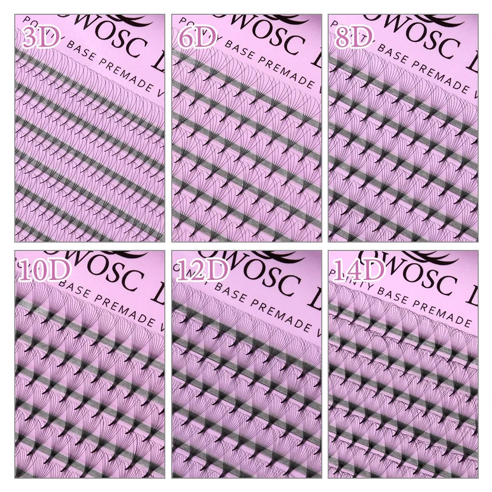 OWOSC Pointy Base Premade Volume Fans Eyelash Extension 3D/6D/8D/10D/12D/14D Individual Sharp Pointy Stem 320 fans Custom Logo