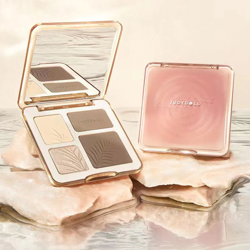 Judydoll Facial Highlighter Makeup Palette Face Matte Shadow Lasting Glow Brighten Contour Shimmer Powder 3D Nose Cosmetic