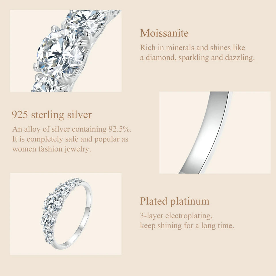 Bamoer Moissanite Ring Heart Setting D Color VVS1 EX Lab Diamond Ring 925 Sterling Silver for Women Engagement Wedding Jewelry