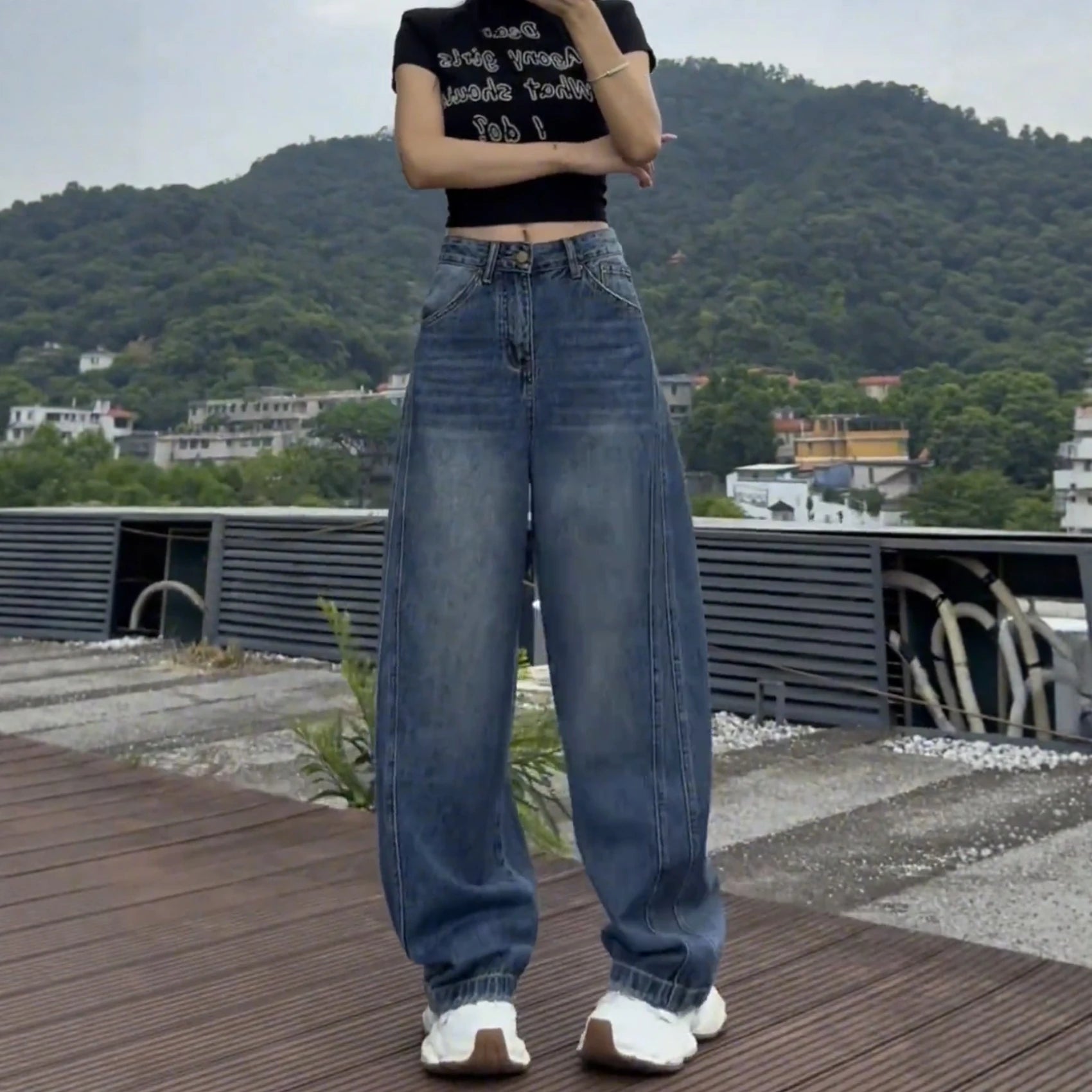 High Waist Wide Leg Jeans Women's Thin Denim Pants Loose Fit Straight Full Length Jeans plus Size Casual Sle