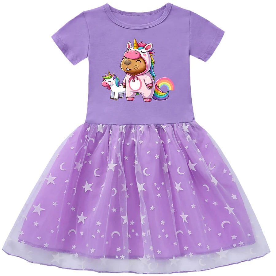 Rainbow Capybara Party Dress for Baby Girl Wedding Dress Our Beloved Baby Fashion for Babies Checkered Children Dresses Coming