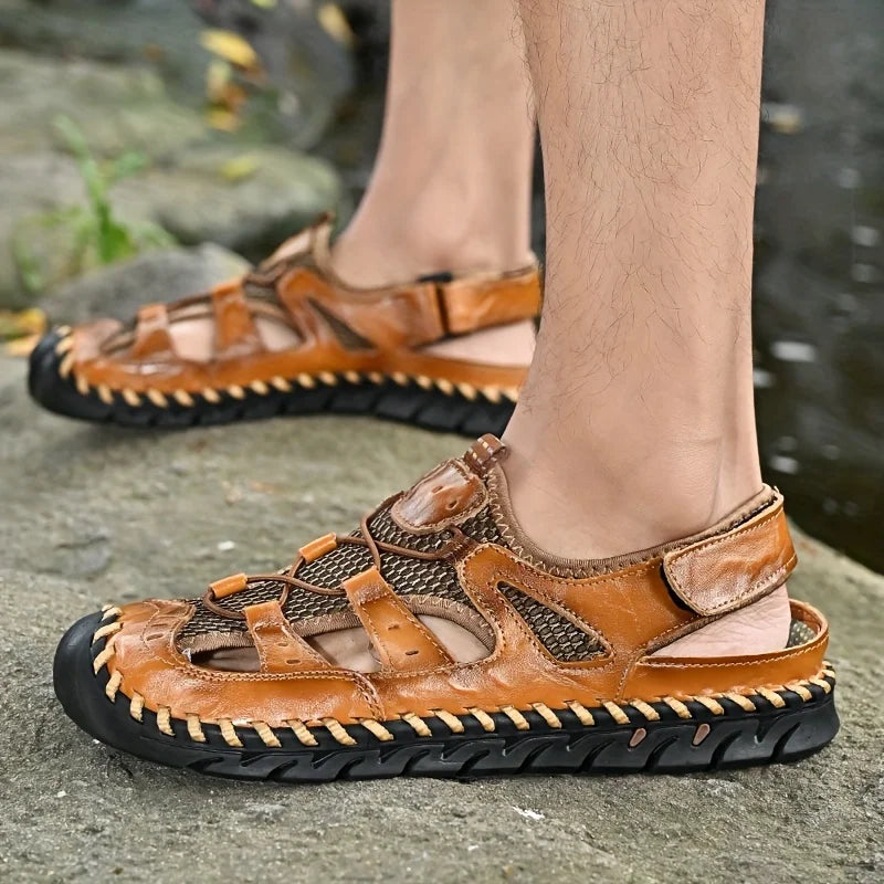Men's Sandals, Durable Handmade Stitching Close Toe Non Slip Shoes For Indoor Outdoor Beach
