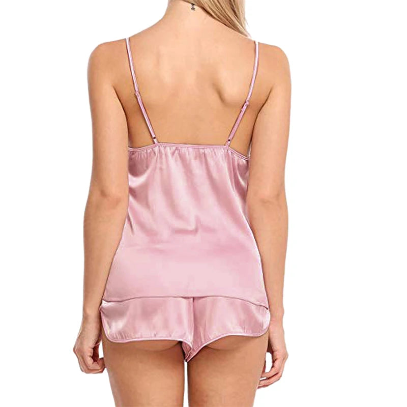 Women Sexy Pajamas See-through Nightclothes Sleepwear Camisole And Shorts Black Gray Comfortable Casual Summer