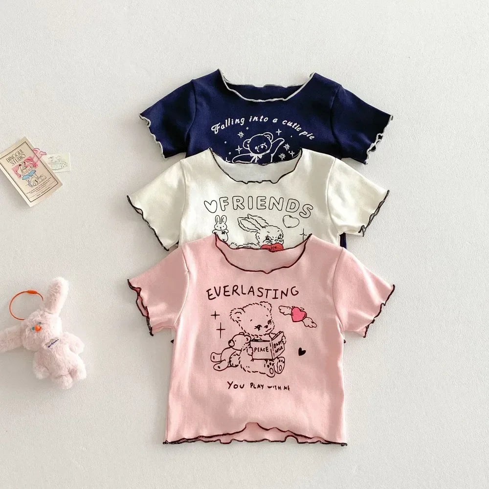18M-5-year-old Baby Casual Clothes Cute Cartoon Animal Print Short Sleeved T-shirt Boys and Girls Daily Versatile Summer New