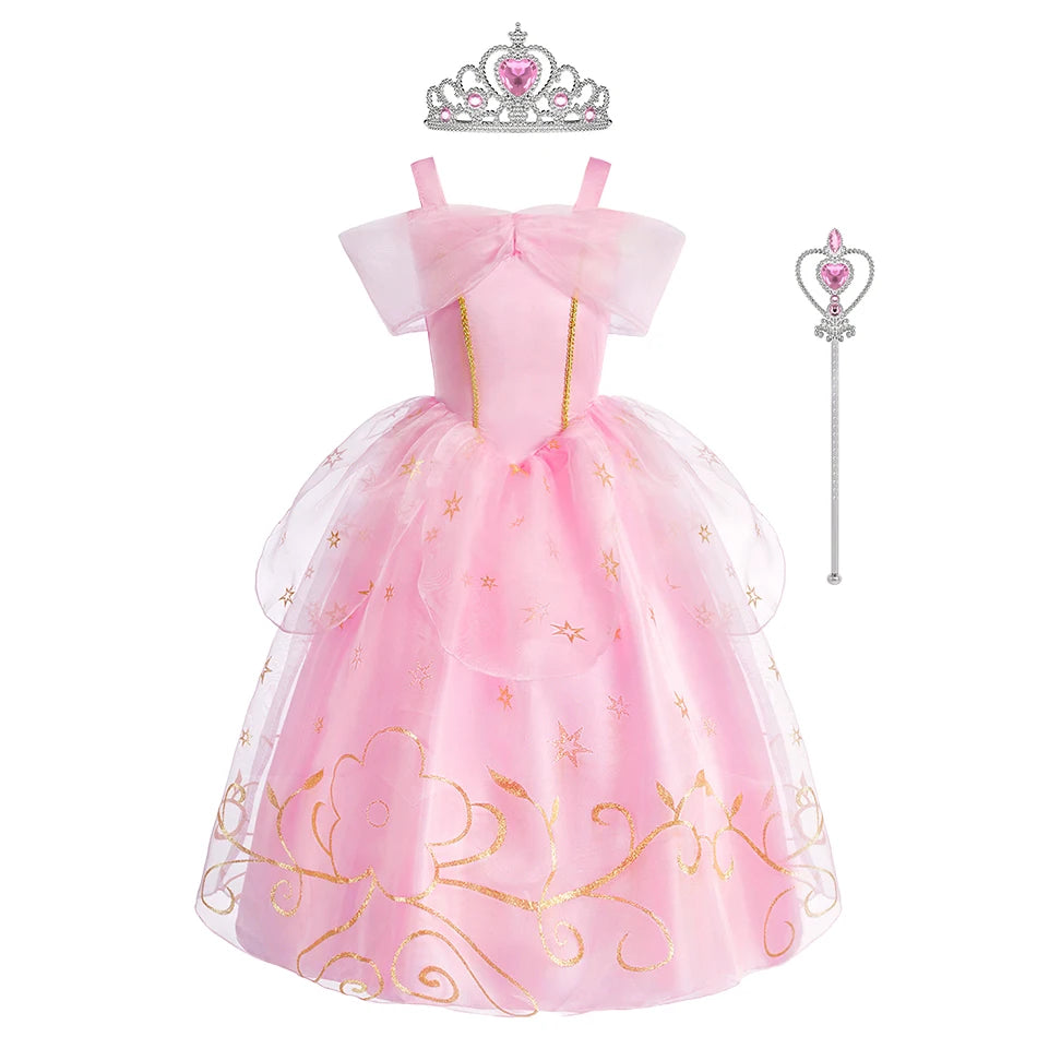 Little Girls Children Sleeveless Pink Dresses Children Summer Clothing Kids Princess Carnival Christmas Luxury Cosplay Dresses