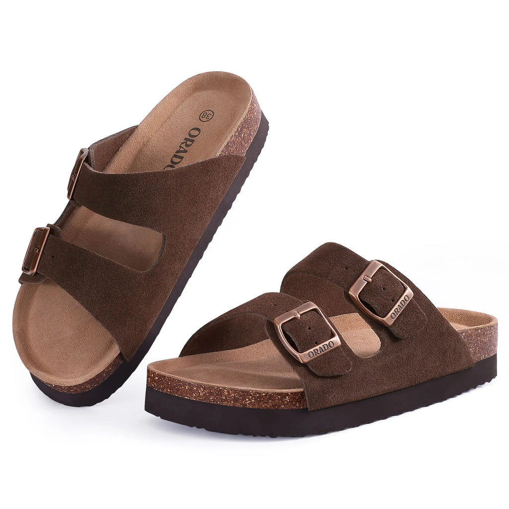 Bebealy Women's Cork Footbed Slide Men Sandal Summer Outdoor Sandals With Adjustable Buckle Beach Sandals Vacation Pool Sandals