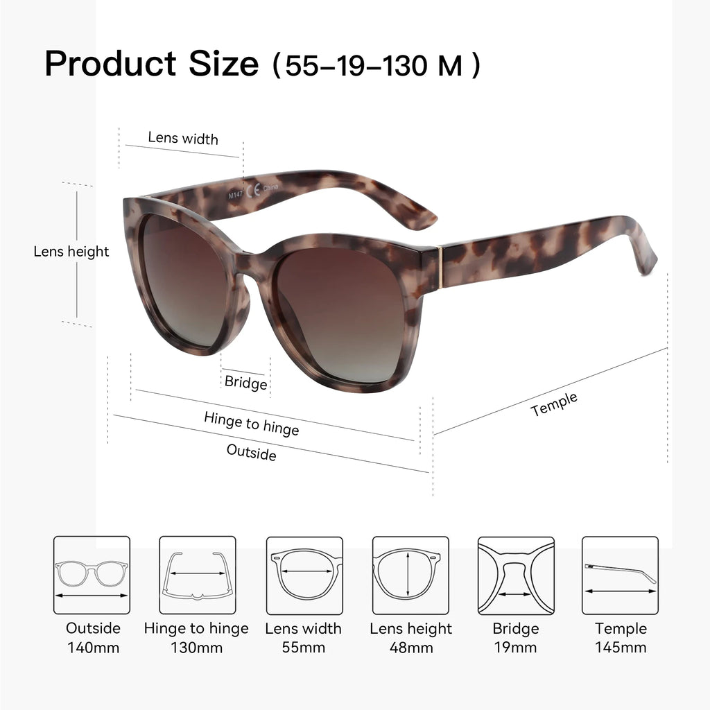 ZENOTTIC Fashion Cateye Polarized Sunglasses for Women - Oversized Sun Glasses UV400 Protection Retro Shades Designer Style