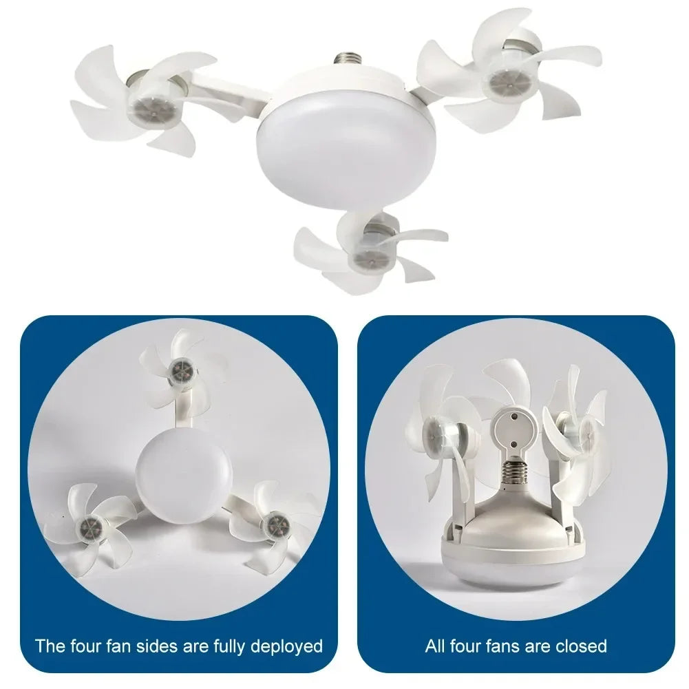 Drone Design Silent Ceiling Fan Light E27 Base Remote Controlled Dimmable 3 Color LED Ceiling Fanlight for Living Room Bedroom