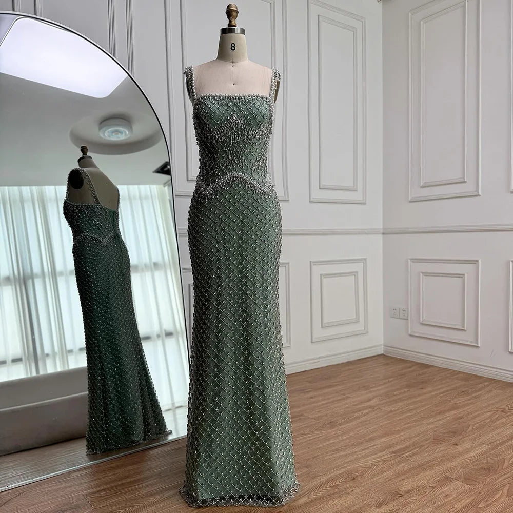 Luxury Sliver Designer Evening Dresses with Sparkling Crystal Gowns For Woman wedding party Serene Hill 2025 Customized LA72919