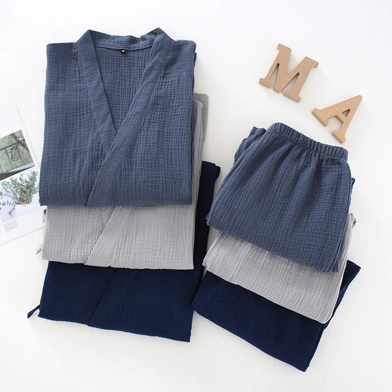 2026 Japanese Kimono Set 100%Cotton Pajamas Two-piece Couple Yukata Loose Men's And Women's Sweat Steaming Suit Home Service Set