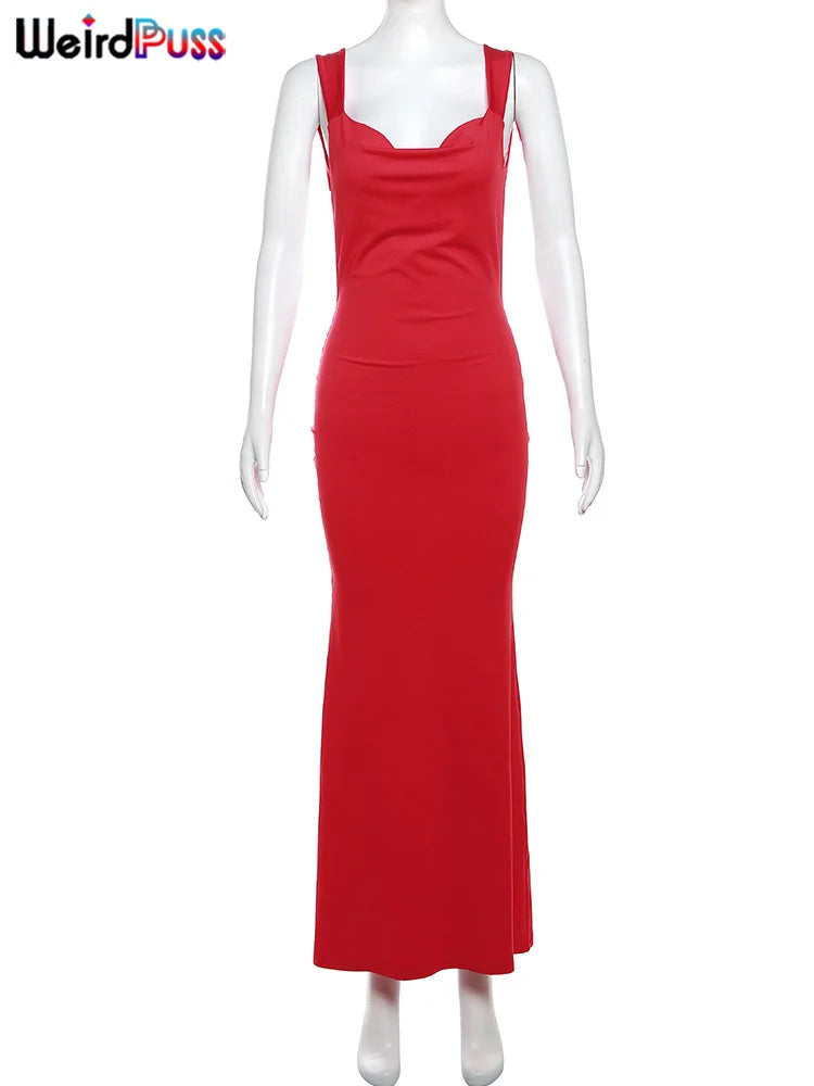 Weird Puss Bow Lace Up  Women Maxi Dress Sleeveless Sexy Backless Slim Bodycon Festival Evening Party Elegant Mermaid Long Robe