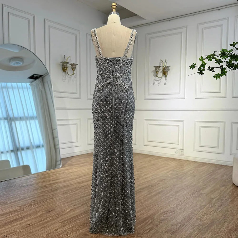 Luxury Sliver Designer Evening Dresses with Sparkling Crystal Gowns For Woman wedding party Serene Hill 2025 Customized LA72919