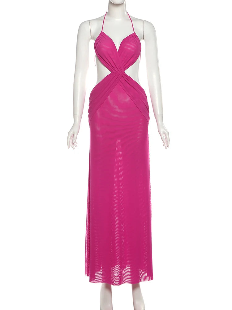 Weird Puss Ruched Sexy Dress Women Y2K Coquette V Neck Cross Backless Sleeveless Ruffles Splits Prom Party Hipster Long Bodycon