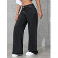 plus Size Women's Wide Leg Jeans Washed Elastic Casual Loose Fit Ladies Denim Pants Comfortable Stretchy Trousers