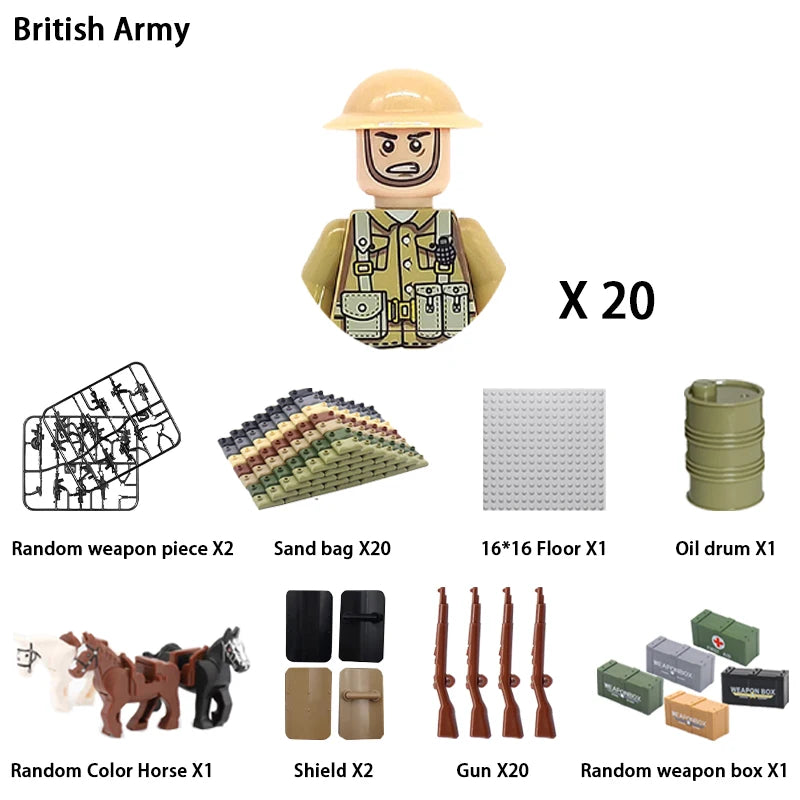 WWII Infantry Military Soldier War National Army Mini Gun Weapon Models Building Blocks Building Blocks Toys for Kids