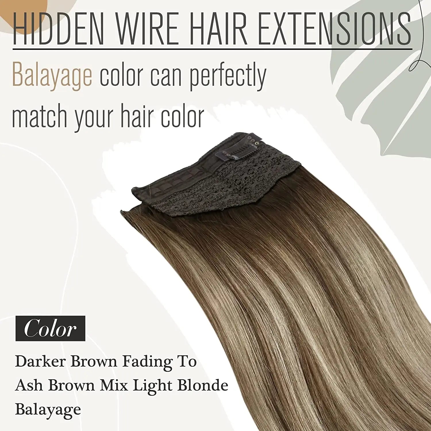 VeSunny Fish Line Human Hair Extension Wire Natural Hair One Piece Invisible Wire Hair Weft with 2 Clips Blonde Soft Remy Hair