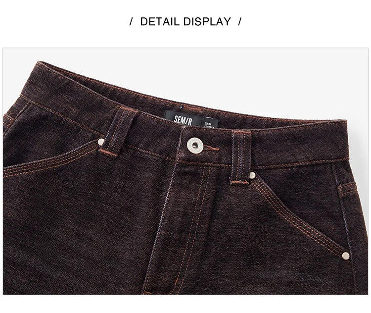 Semir Jeans Women Maillard Flocked Long Pants Cool Style 2025 New Winter Fleece Lined Loose Wide Leg Retro Women's Clothing