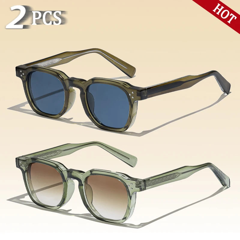 CATERSIDE New Retro Punk Men Sunglasses Square Personalized Design Glasses Women's Fashion Party Glasses Festival Gift 2 Pieces