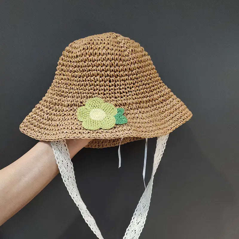 Fashion Lace Baby Hat Summer Straw Bow Baby Girl Cap Beach Children Panama Hat Princess Baby Hats and Caps for Kids 1PC