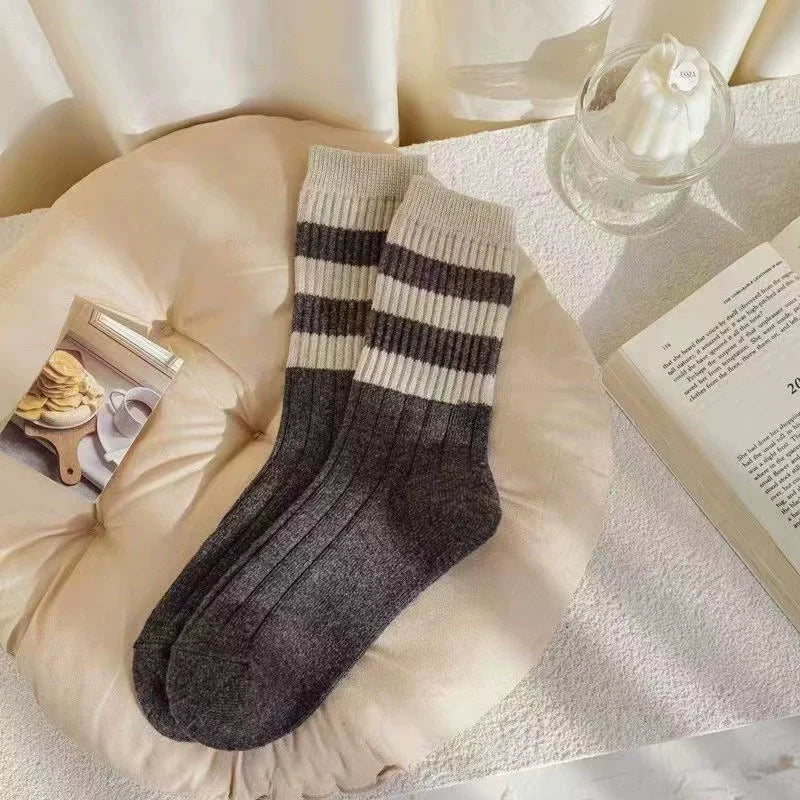 5 Pairs Striped Print Socks, Comfy & Soft Mid Tube Socks, Women's Stockings & Hosiery