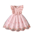 Kids Princess Dress For Girls O-Neck Wing-Sleeve Bowknot Floral Print Embroidery 4-7 Years Summer Sweet Birthday Party Clothing