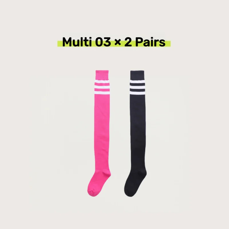 2 Pairs Women's Over The Knee Socks Cotton Thigh High Socks Black White Blue Colorful Striped Pattern Fashion Casual Daily Wear