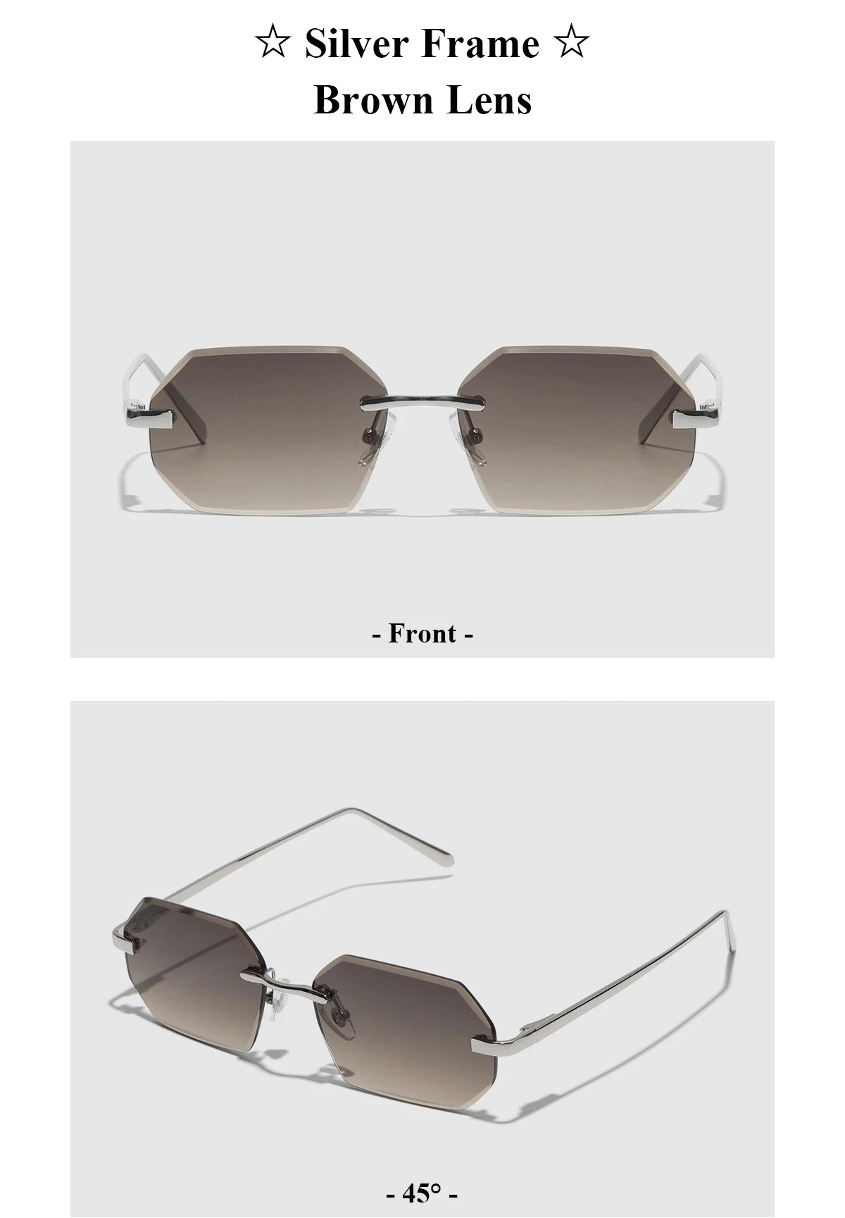 Ruiao Sunglasses Men Brand Designer Fashion Rimless Sun Glasses Shades Diamond Cut Lens Ladies Frameless Metal Eye glasses
