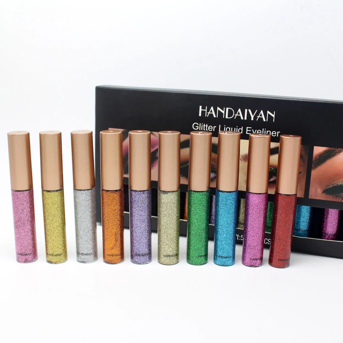 Long Lasting Glitter Eyeliner Kit 10 Vibrant Shades Metallic Sparkle Smudge Proof Easy Apply Eye Liner Makeup Set