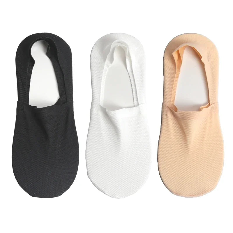 3 Pairs Men's Boat Socks 100% Cotton Deodorant Sweat Absorption Mesh Invisible Sock Thin Breathable Silicone Non-slip Silk Socks