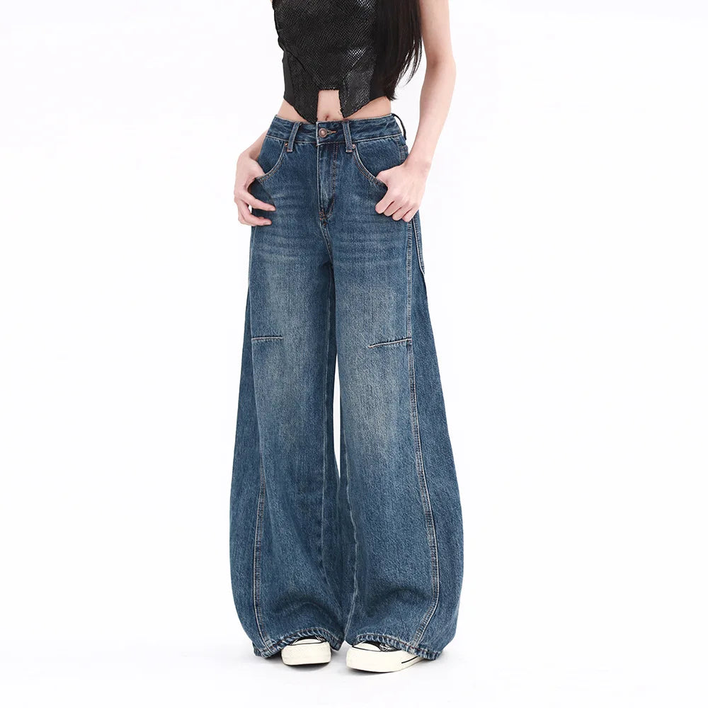 Spring Summer Women's Loose Jeans with Vintage High - Waisted Wide - Leg Design Streetwear Style