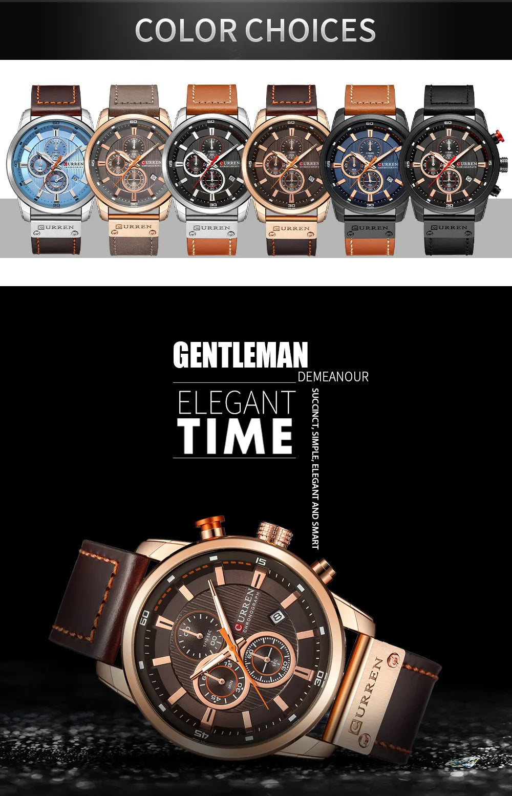 CURREN 8291 Mens Quartz Chronograph Watch Casual Leather Military Sport Fashion Gentleman Wristwatch