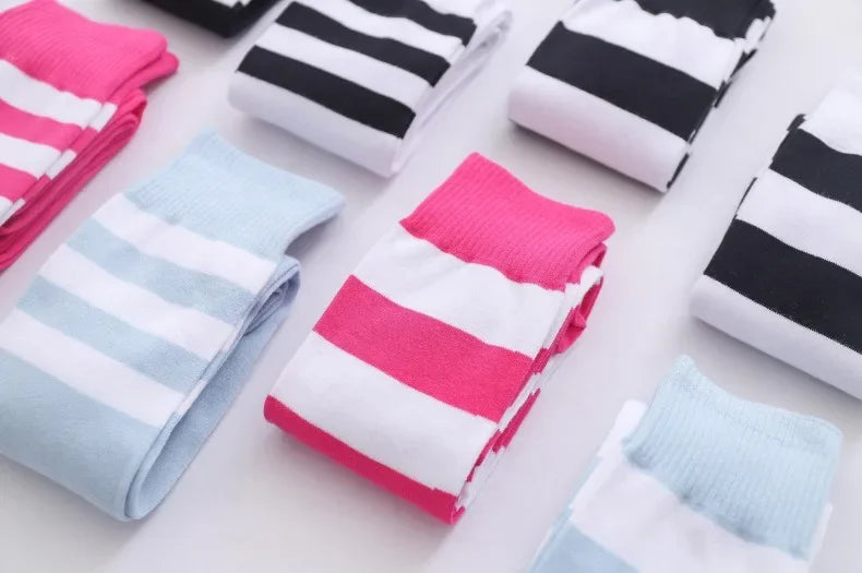 2 Pairs Women's Over The Knee Socks Cotton Thigh High Socks Black White Blue Colorful Striped Pattern Fashion Casual Daily Wear
