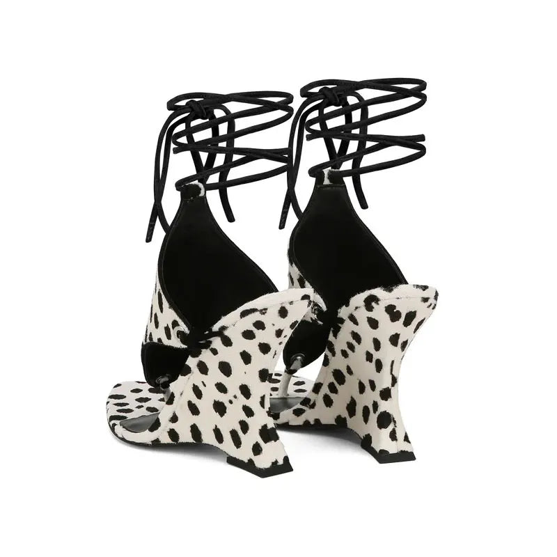 2026 European and American Women's Spring and Summer New Fashion Clip Toe Ankle Strap Irregular High Heels Walking Hollow Shoes