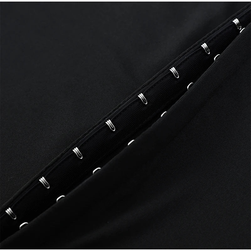 Kpop Black Hollow Out Mini Dress Women Elegant Turtleneck Short Sleeve High Waist Slim Dresses Lady Evening Club Fashion Robes