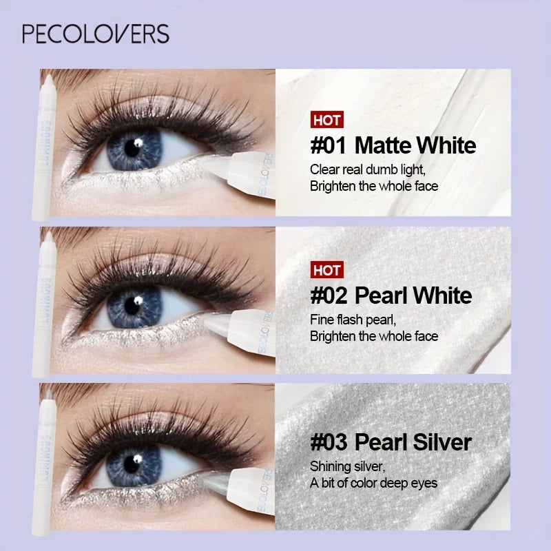 Long-Lasting Glitter Eyeshadow Highlighter Pencil for Eye Makeup - Waterproof, Pearly, White and Silver