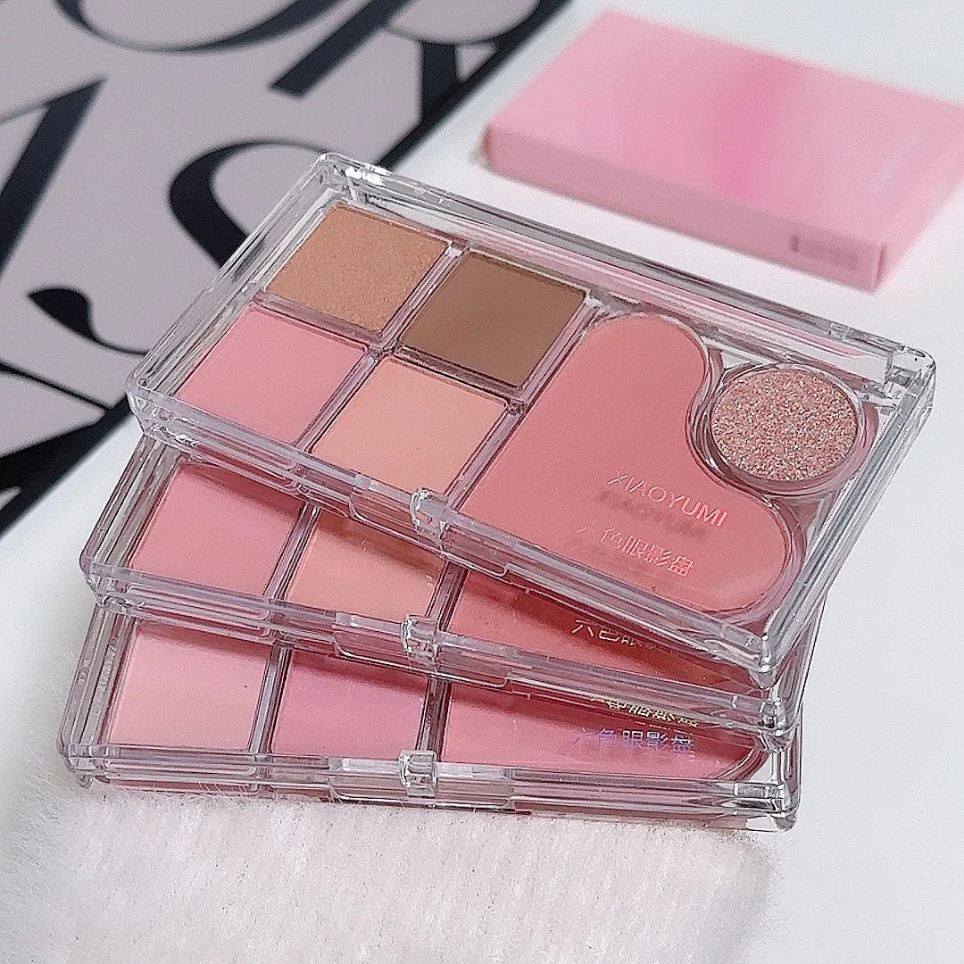 Six-color eyeshadow light shadow integrated eyeshadow palette, matte pearlescent pink, long-lasting makeup, pure desire
