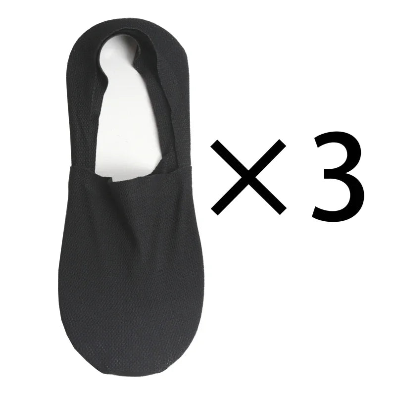 3 Pairs Men's Boat Socks 100% Cotton Deodorant Sweat Absorption Mesh Invisible Sock Thin Breathable Silicone Non-slip Silk Socks