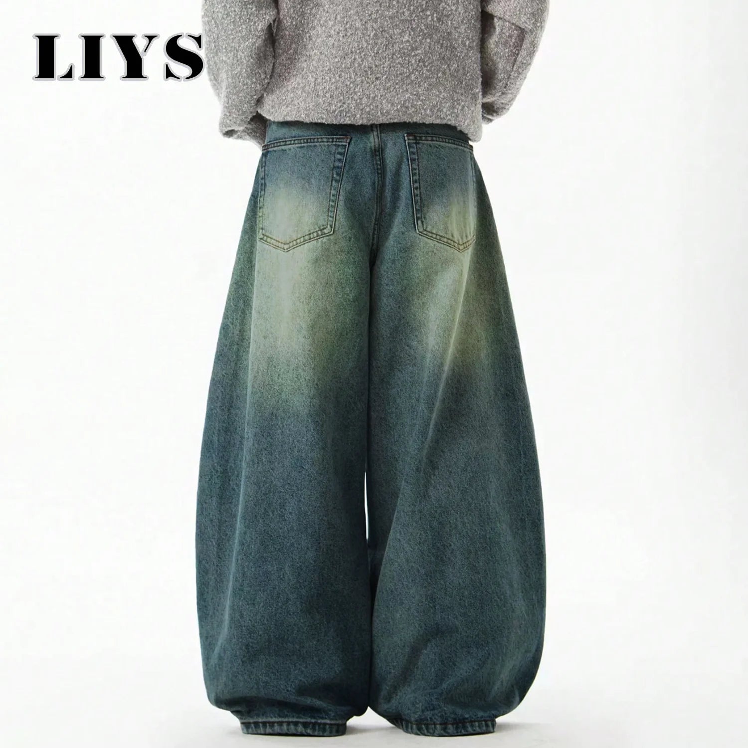 Men's Wear Blue Wide-Leg Denim Pants Baggy Jeans Vintage Three-Dimensional Cut Curved Knife Jeans Loose Fit Summer New Trend