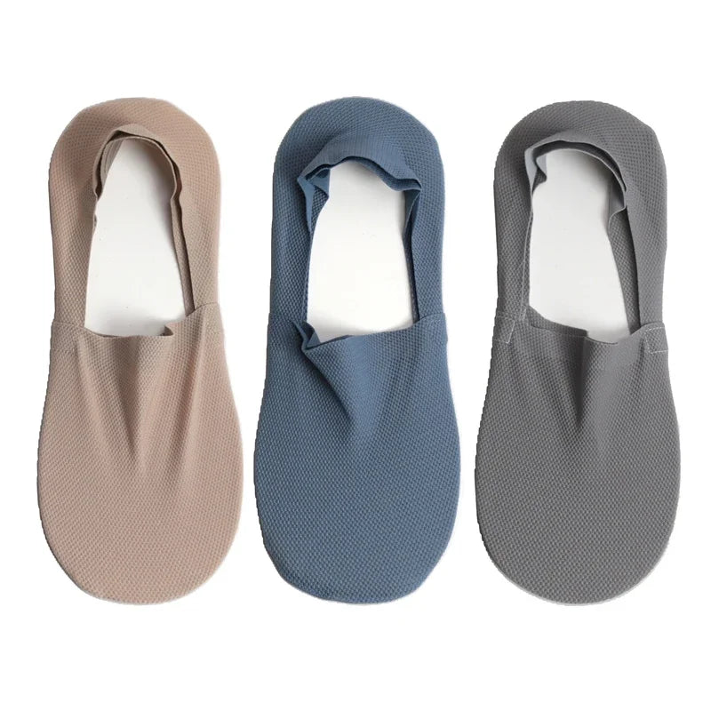 3 Pairs Men's Boat Socks 100% Cotton Deodorant Sweat Absorption Mesh Invisible Sock Thin Breathable Silicone Non-slip Silk Socks