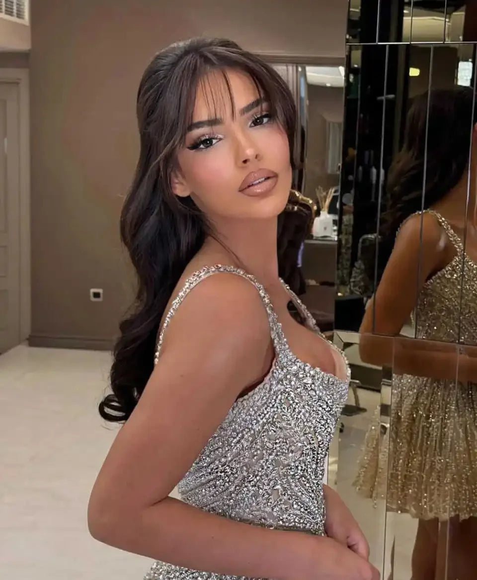 2025 Sexy And Charming Spaghetti Strap A-line Ball Dress Shiny V-neck Mini Short Cocktail Dress Evening Dress Customization