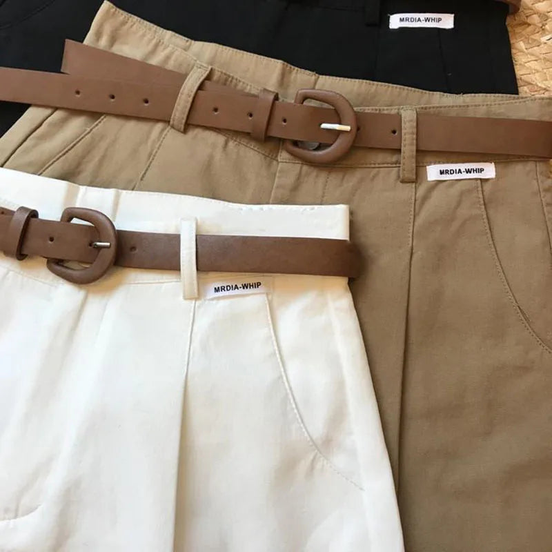 [Delivery belt] Summer new wide leg shorts Thin cotton A-frame shorts Office ladies classic loose casual zipper shorts for women