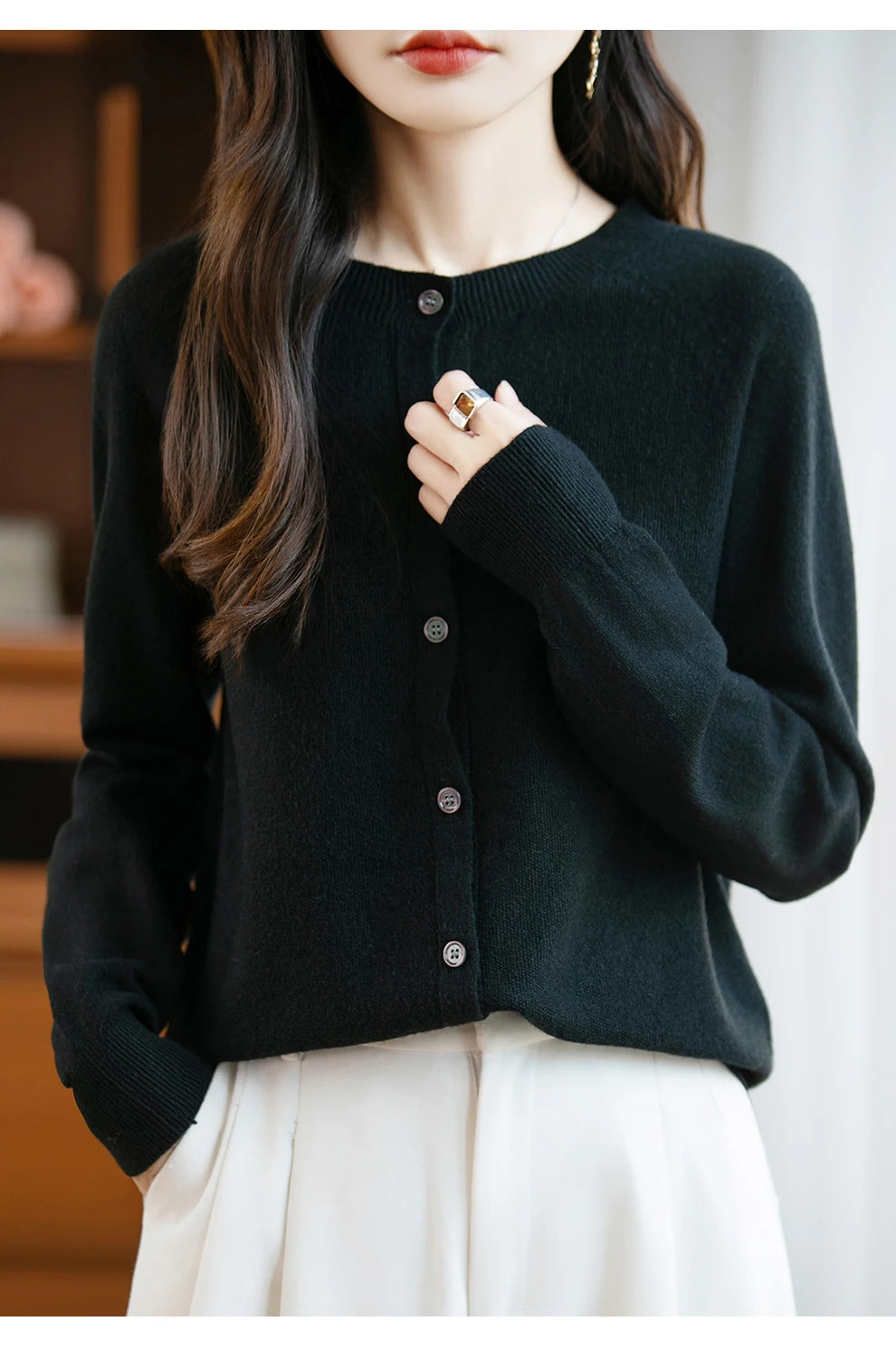 Classic Merino Wool Woman Sweater Basic Female Autumn Winter Knitted Cardigan Elegant Ladies Cashmere Long Sleeve Clothing Tops