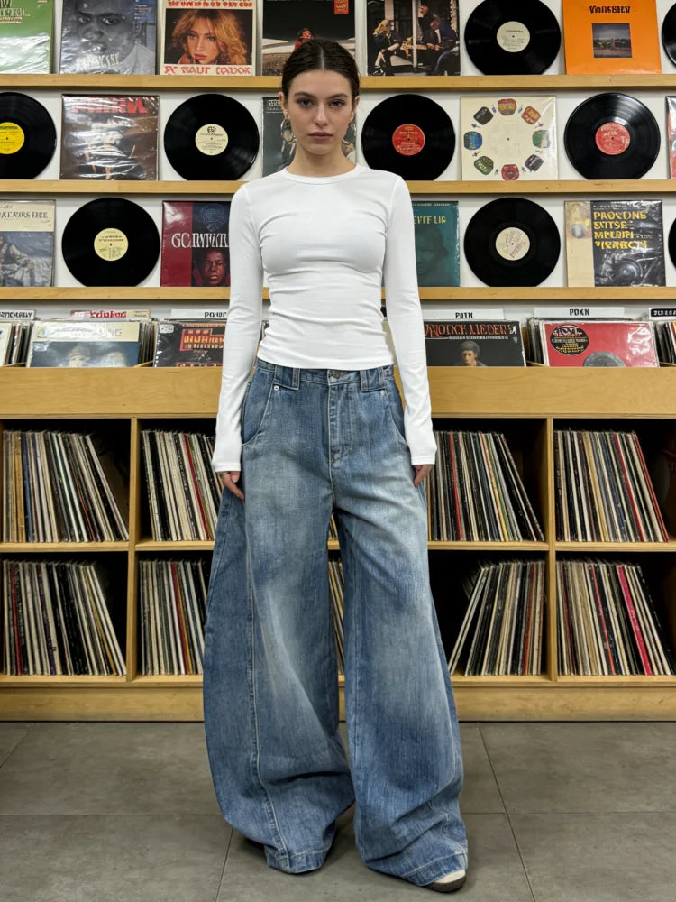 Women's Blue Baggy Y2k Jeans Harajuku Denim Trousers Vintage Japanese 2000s Style Oversize High Waist Jean Pants Trashy Clothes