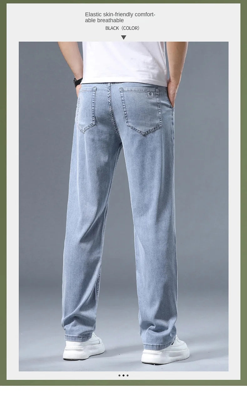 2026 Summer Ice Silk Thin Four Seasons Men's Jeans Loose Straight Wide Leg Pants